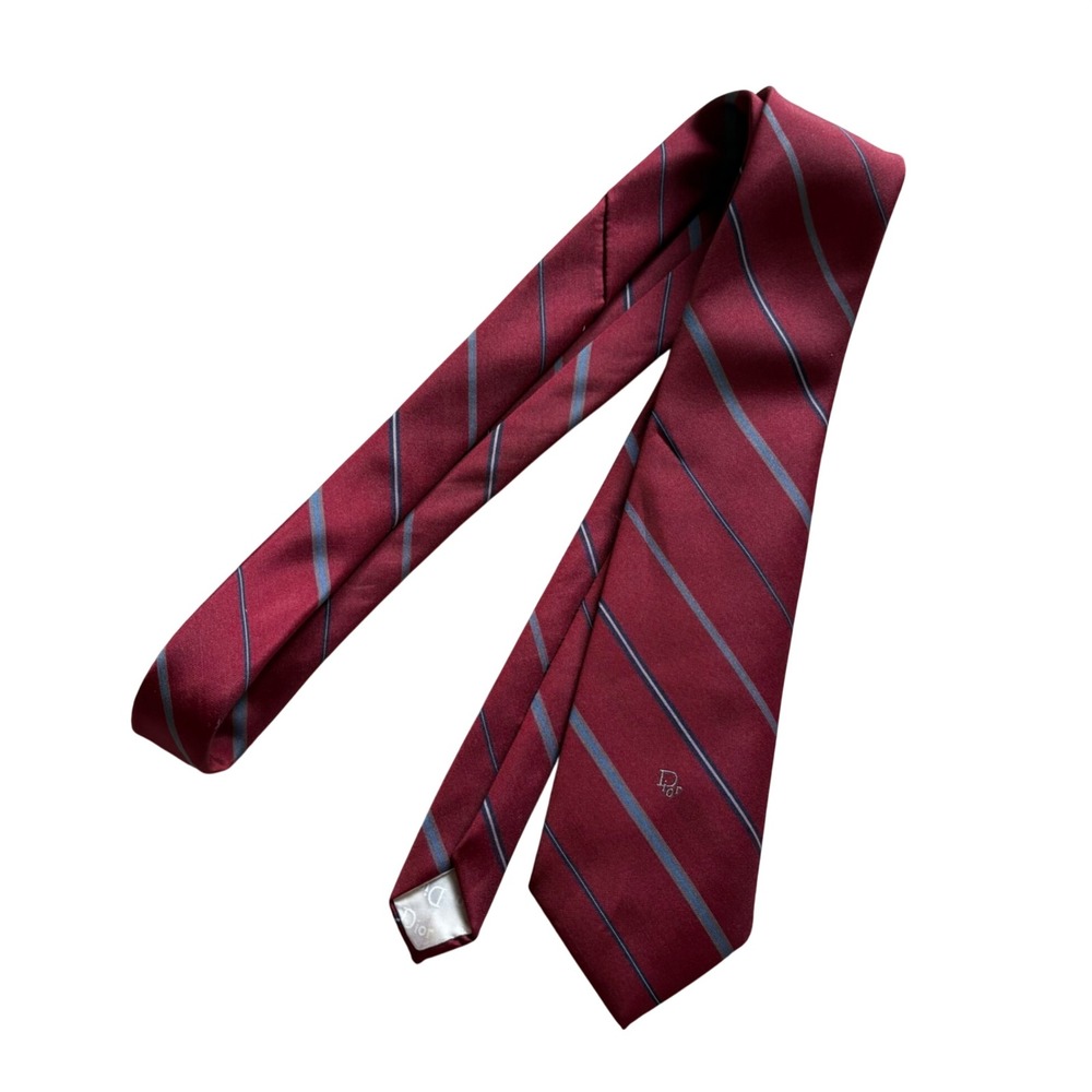 Vintage Christian‎ Dior Men's Necktie Red Navy White Regimental Stripe Tie